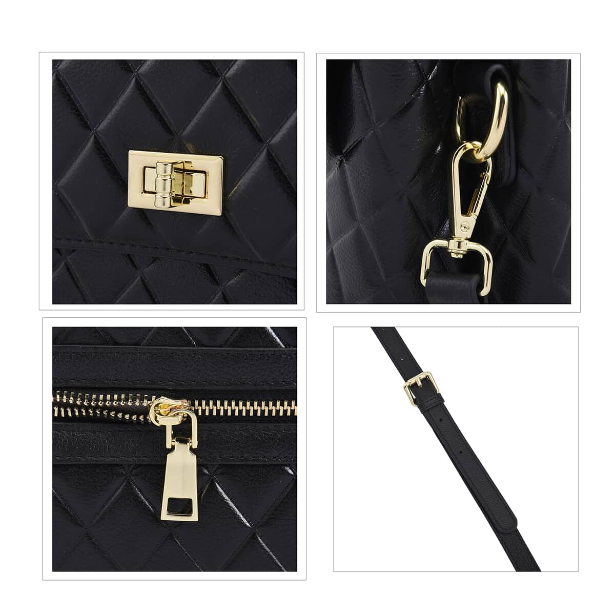 Genuine Leather Tote Bag , Black Tote Bag , Quilted Pattern Tote Bag , Work Tote Bag , Tote Bag with Detachable Strap image number 3