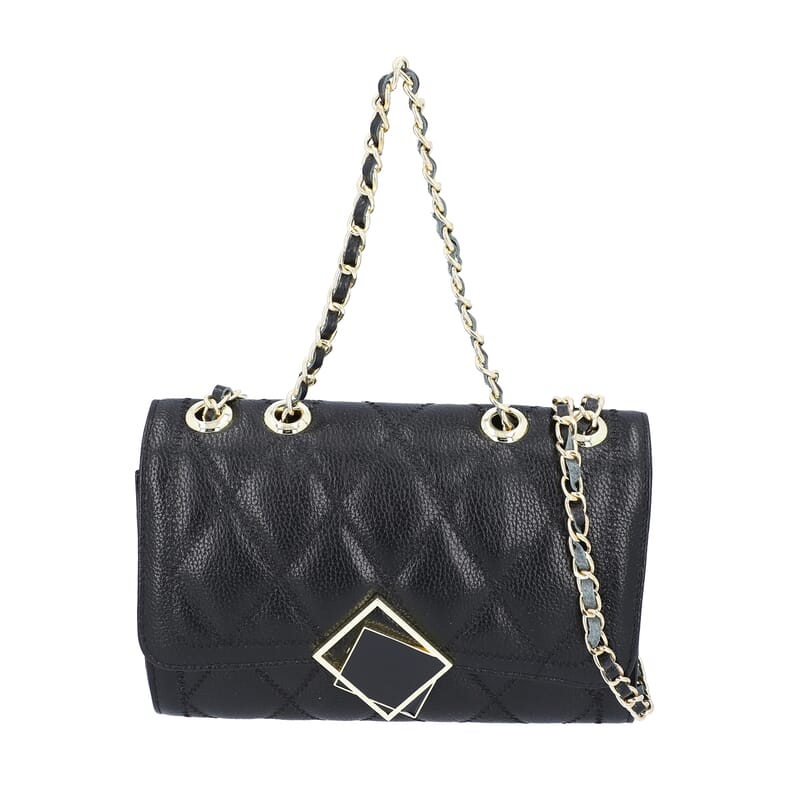 Black Genuine Leather Diamond Quilted Pattern Crossbody Bag