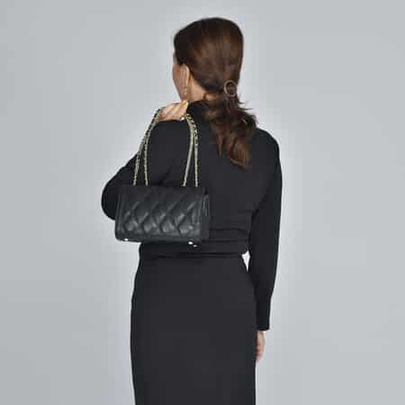 Black Genuine Leather Diamond Quilted Pattern Crossbody Bag image number 2
