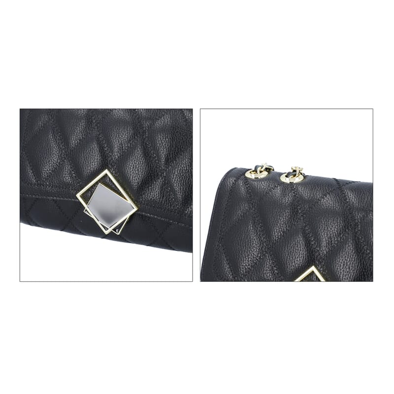 Black Genuine Leather Diamond Quilted Pattern Crossbody Bag