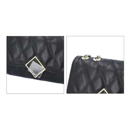Black Genuine Leather Diamond Quilted Pattern Crossbody Bag image number 4