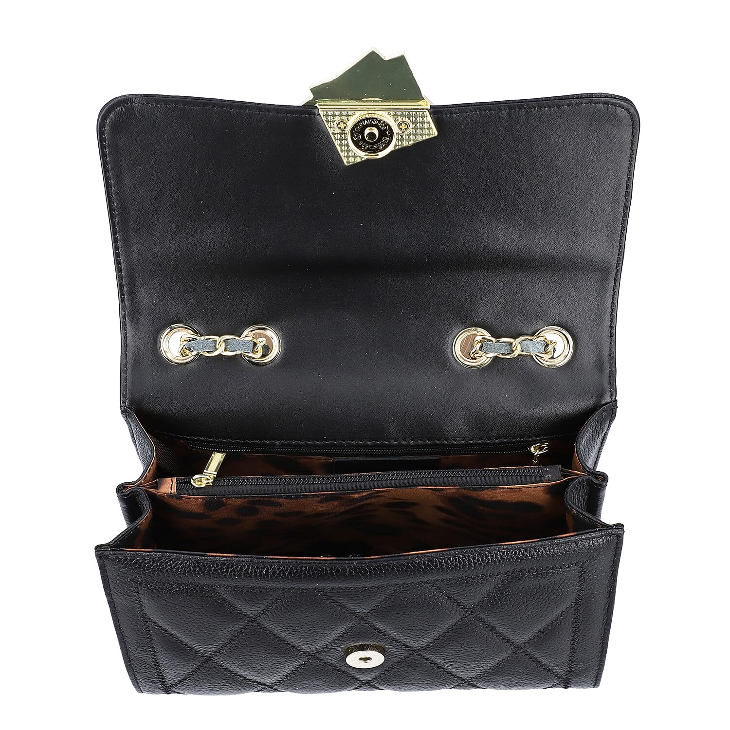 Black Genuine Leather Diamond Quilted Pattern Crossbody Bag