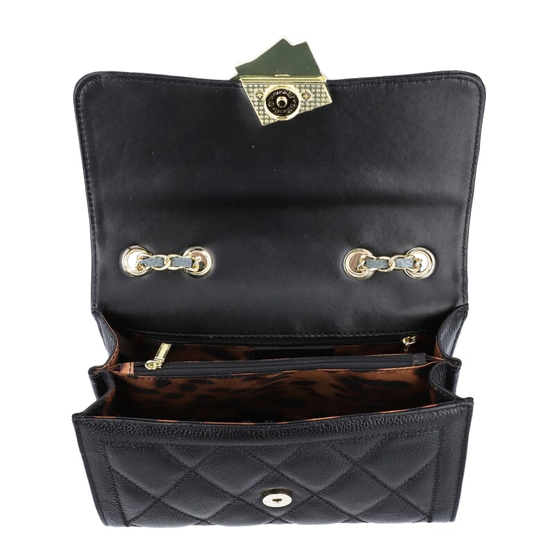 Black Genuine Leather Diamond Quilted Pattern Crossbody Bag