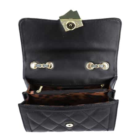 Black Genuine Leather Diamond Quilted Pattern Crossbody Bag image number 5