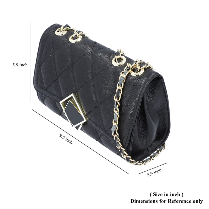 Black Genuine Leather Diamond Quilted Pattern Crossbody Bag