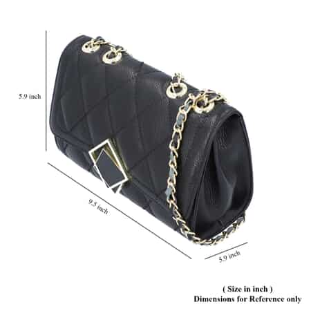 Black Genuine Leather Diamond Quilted Pattern Crossbody Bag image number 6