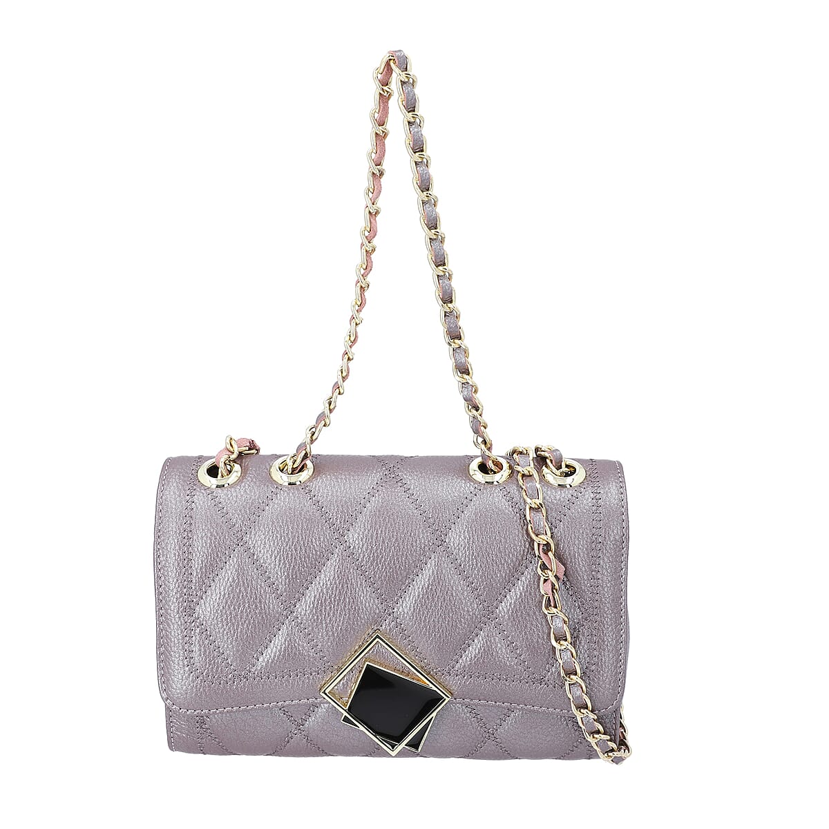 Light Gray Genuine Leather Diamond Quilted Pattern Crossbody Bag image number 0