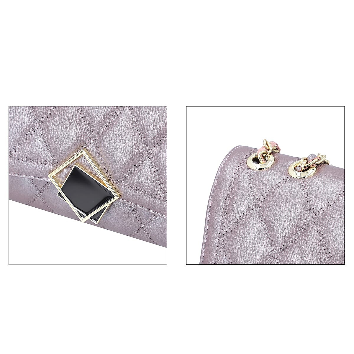 Light Gray Genuine Leather Diamond Quilted Pattern Crossbody Bag image number 4