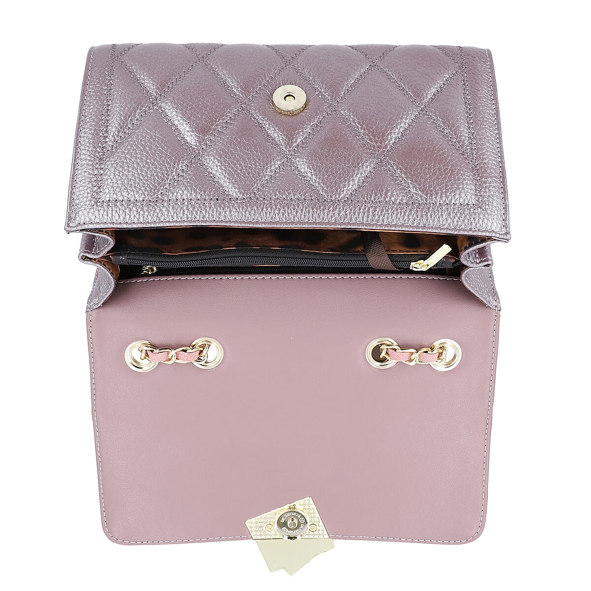 Light Gray Genuine Leather Diamond Quilted Pattern Crossbody Bag image number 5