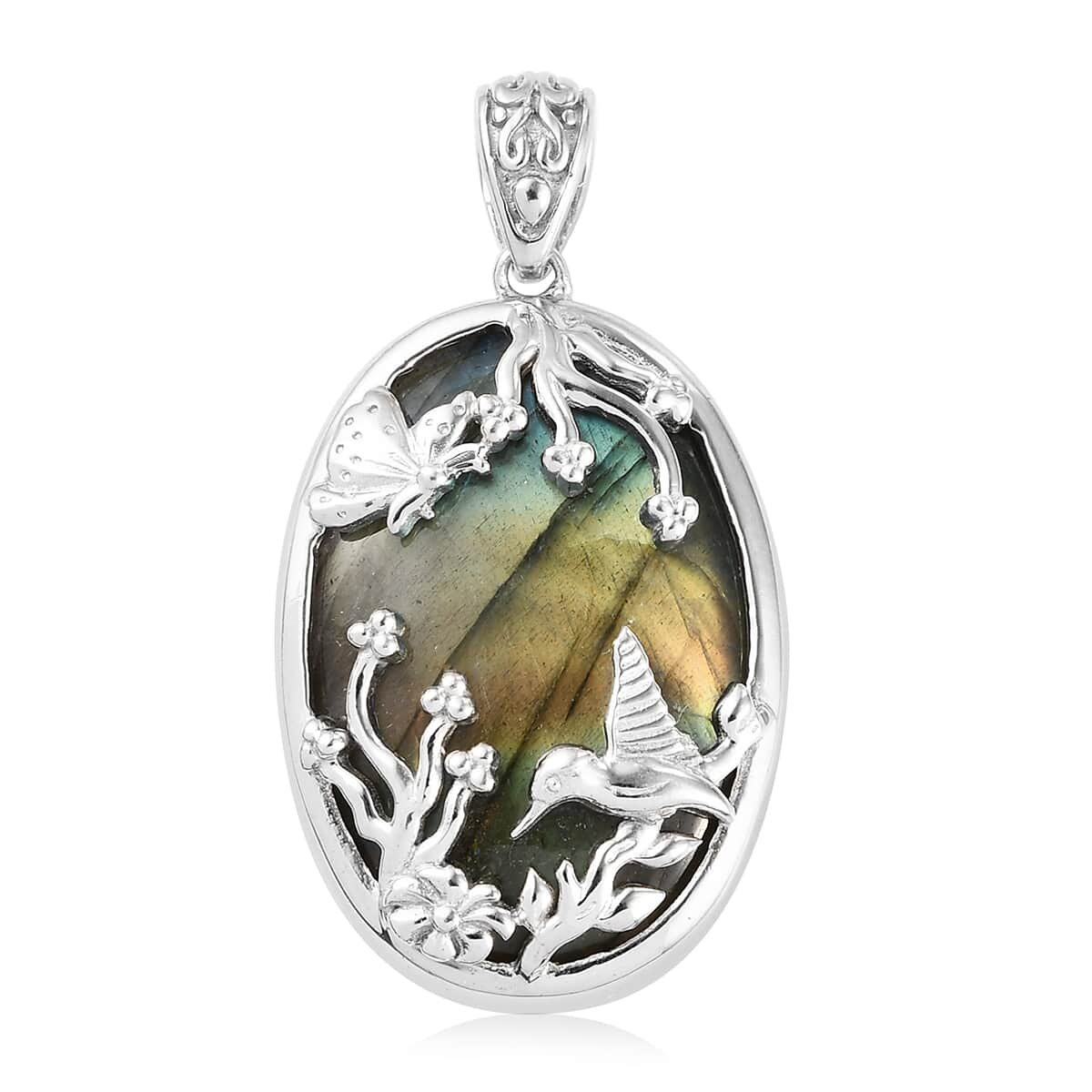 Malagasy Labradorite Fancy Pendant in Platinum Over Copper with Magnet 37.00 ctw image number 0