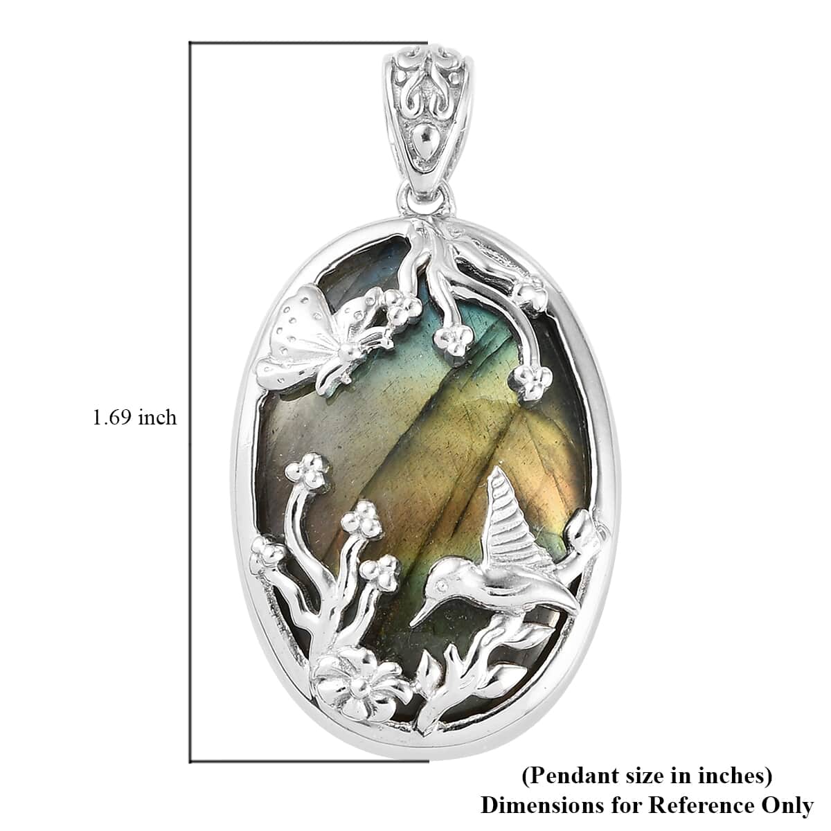 Malagasy Labradorite Fancy Pendant in Platinum Over Copper with Magnet 37.00 ctw image number 4