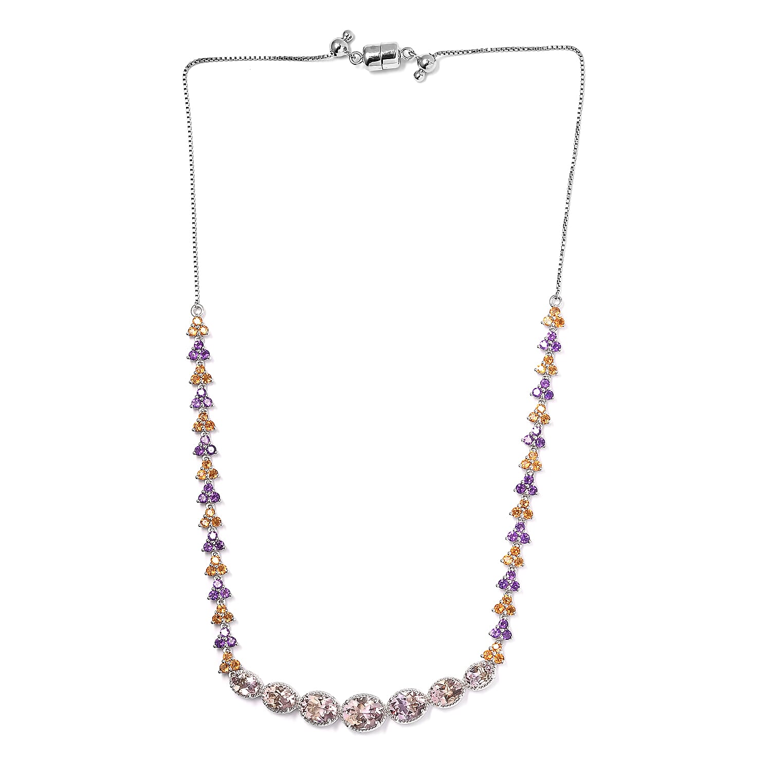 Premium Anahi Ametrine and Multi Gemstone 15.50 ctw Necklace in Platinum Over Sterling Silver 19 Inches