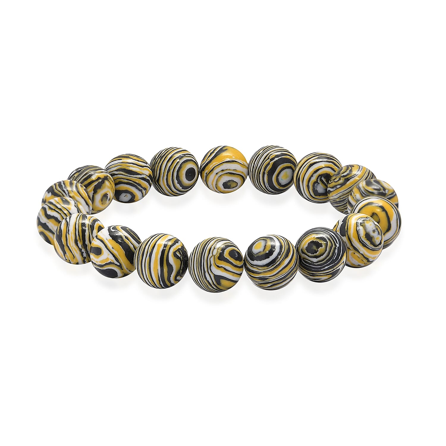 Simulated Black and Yellow Malachite Beaded Stretch Bracelet 186.25 ctw