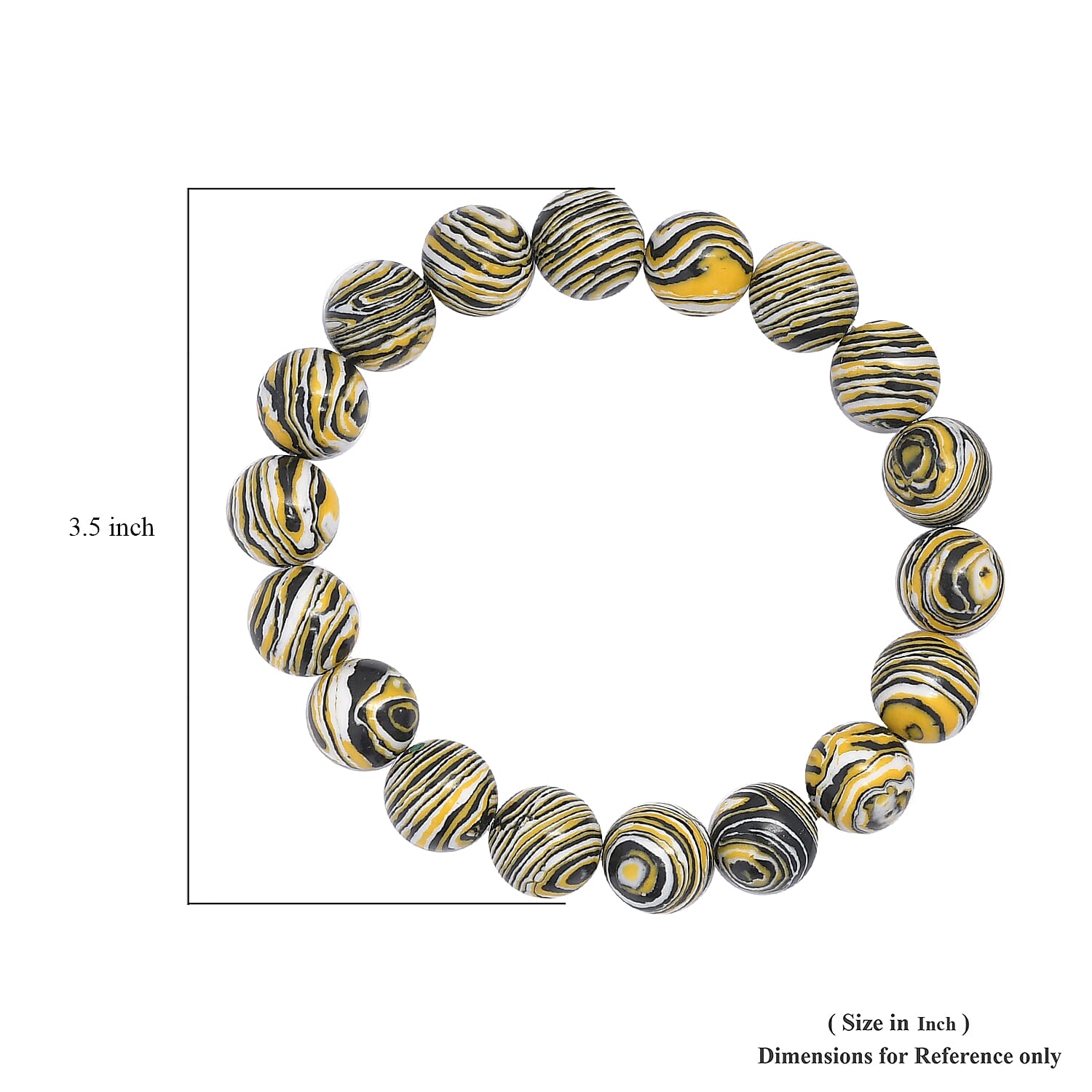 Simulated Black and Yellow Malachite Beaded Stretch Bracelet 186.25 ctw