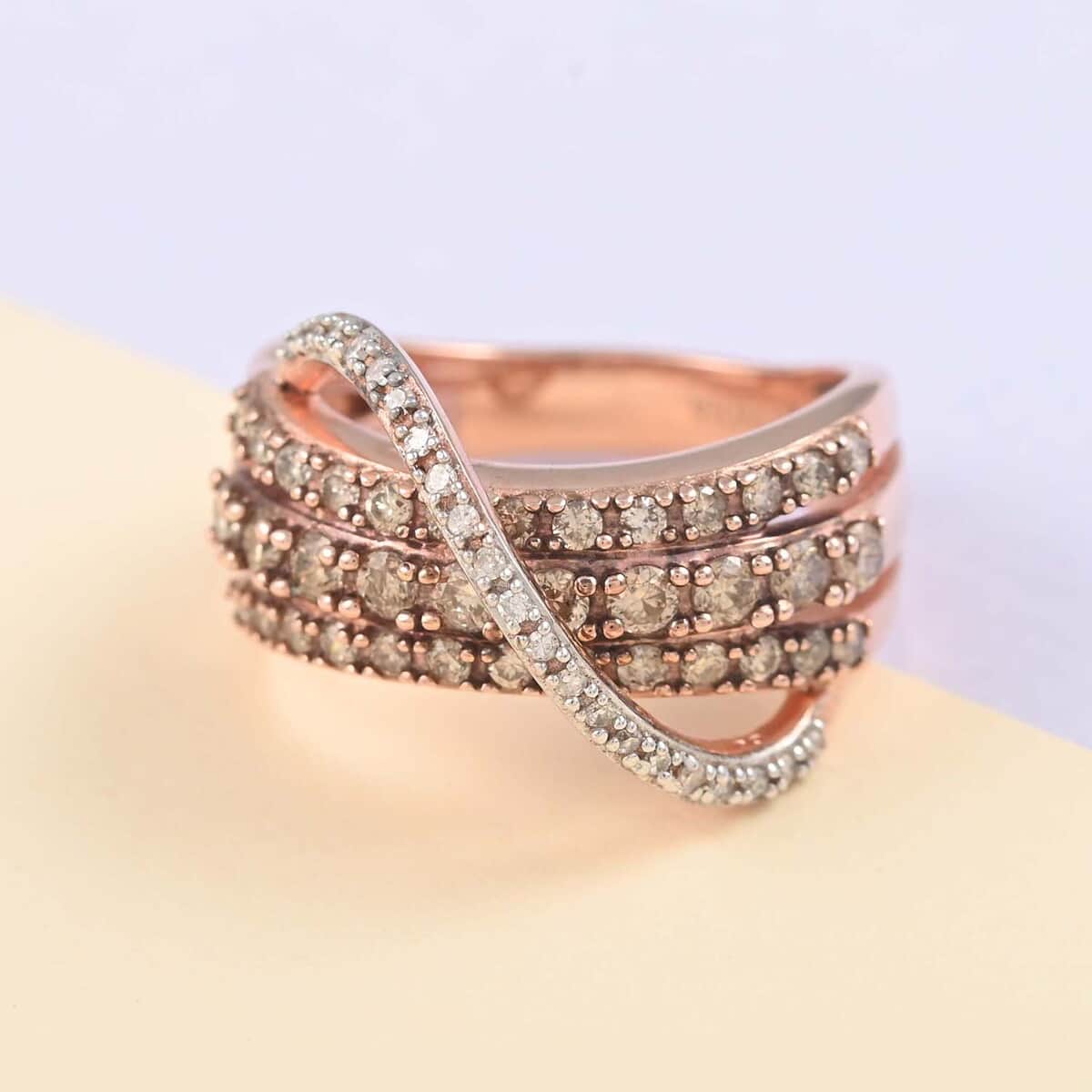 Natural Champagne and White Diamond Ring in Vermeil Rose Gold Over Sterling Silver (Size 6.0) 0.75 ctw image number 1