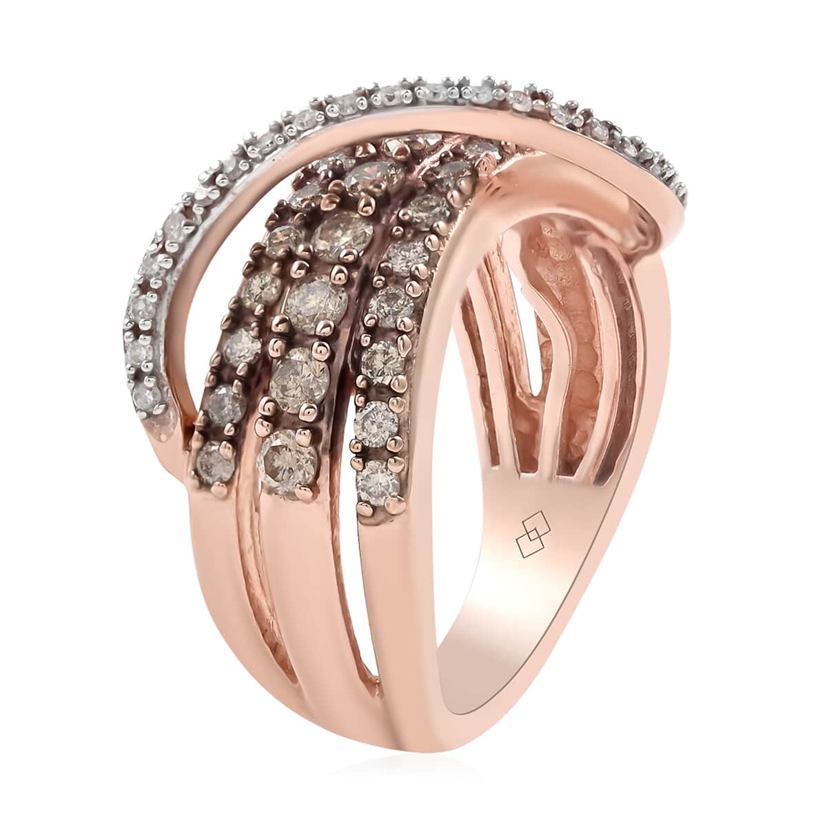 Natural Champagne and White Diamond Ring in Vermeil Rose Gold Over Sterling Silver (Size 6.0) 0.75 ctw image number 3