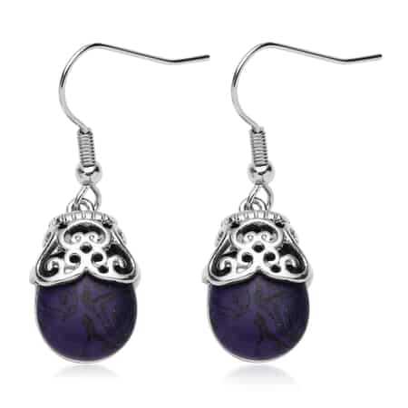 Purple Howlite Drop Earrings in Stainless Steel 8.60 ctw image number 0