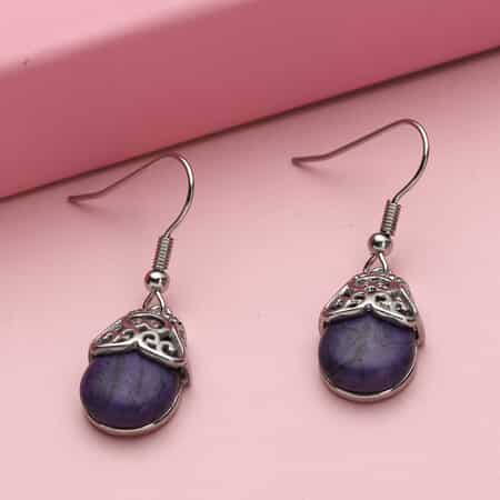 Purple Howlite Drop Earrings in Stainless Steel 8.60 ctw image number 1