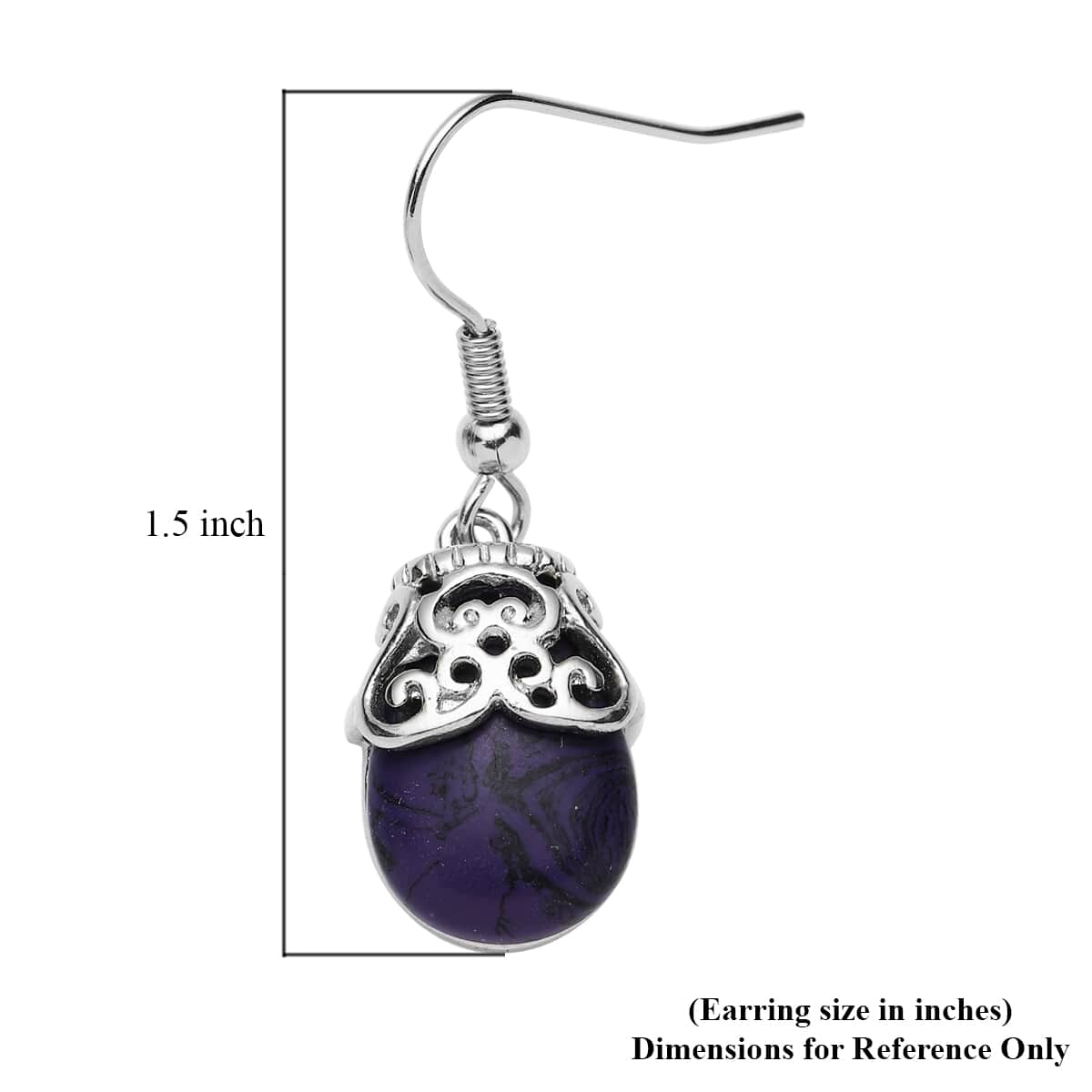 Purple Howlite Drop Earrings in Stainless Steel 8.60 ctw image number 4