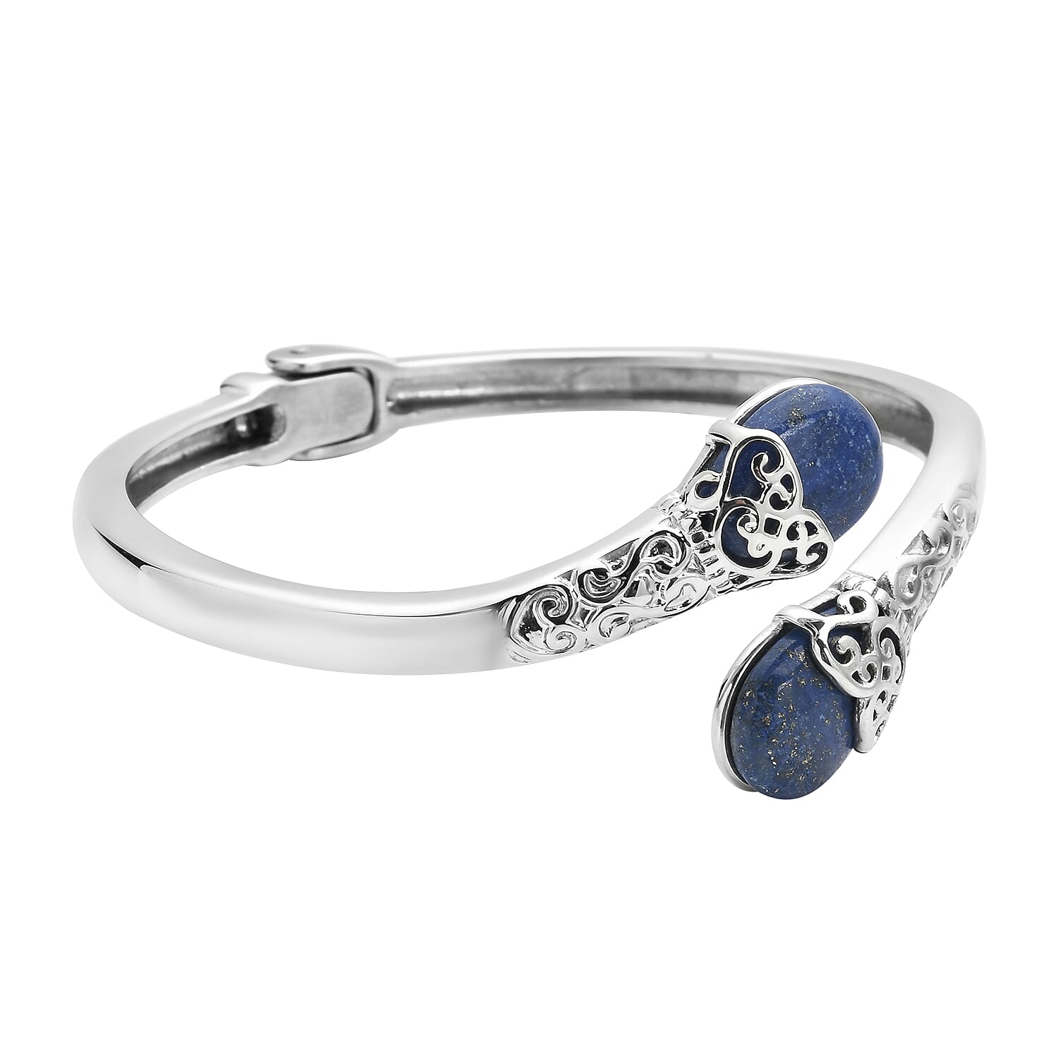 Lapis Lazuli Bypass Cuff Bracelet in Stainless Steel (6.75 In) 12.25 ctw
