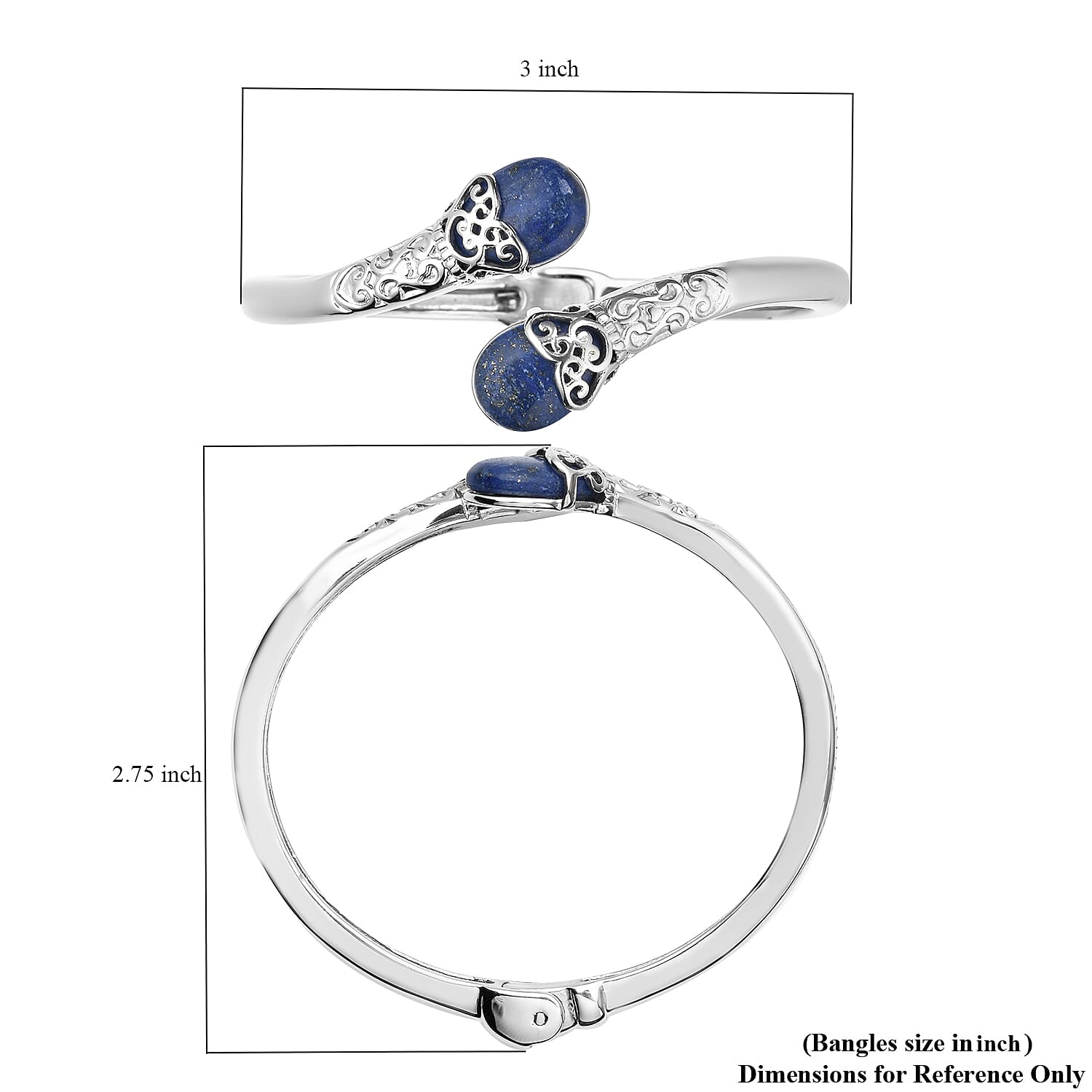 Lapis Lazuli Bypass Cuff Bracelet in Stainless Steel (6.75 In) 12.25 ctw