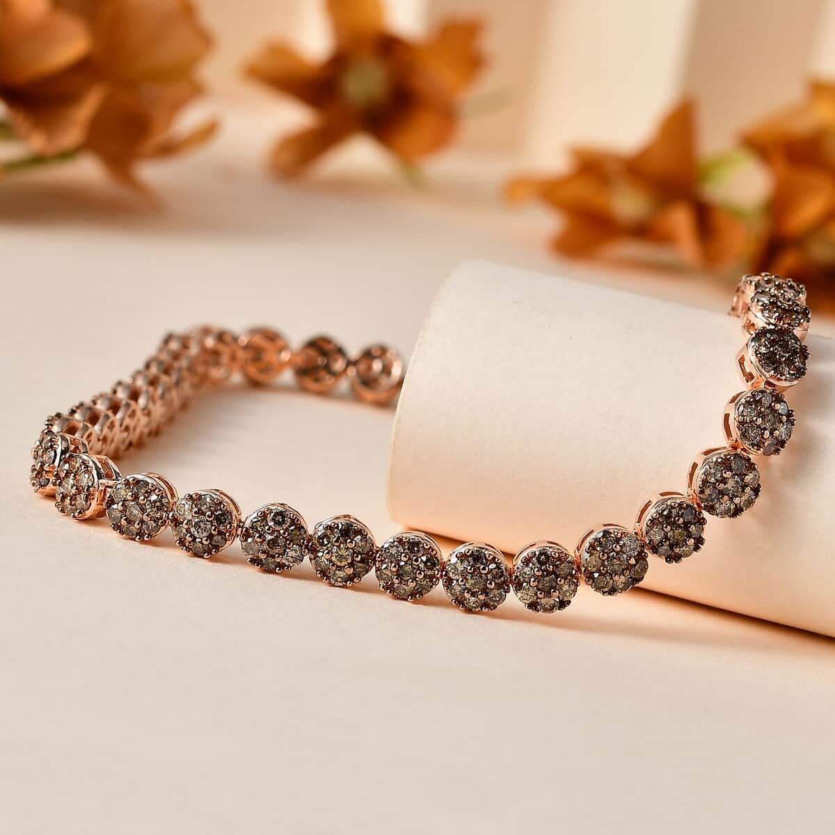 Natural Champagne Diamond Tennis Bracelet in Vermeil RG Over Sterling Silver (8.00 In) (12.85 g) 5.00 ctw image number 1
