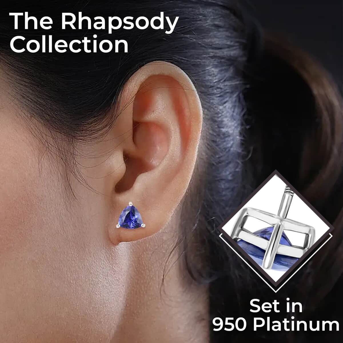 Rhapsody Certified & Appraised AAAA Tanzanite Solitaire Stud Earrings, 950 Platinum Earrings, Tanzanite Earrings, Tanzanite Jewelry For Her 2.40 ctw image number 2