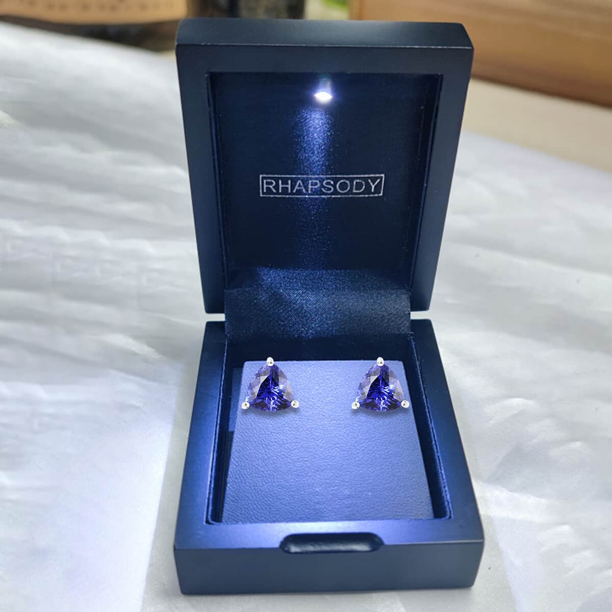 Rhapsody Certified & Appraised AAAA Tanzanite Solitaire Stud Earrings, 950 Platinum Earrings, Tanzanite Earrings, Tanzanite Jewelry For Her 2.40 ctw image number 6