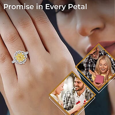 Natural Yellow And White Diamond Flower Ring, Yellow Diamond Ring, Floral Cluster Ring, 14K White and Yellow Gold Ring, Wedding Ring For Her 1.00 ctw (Size 6)