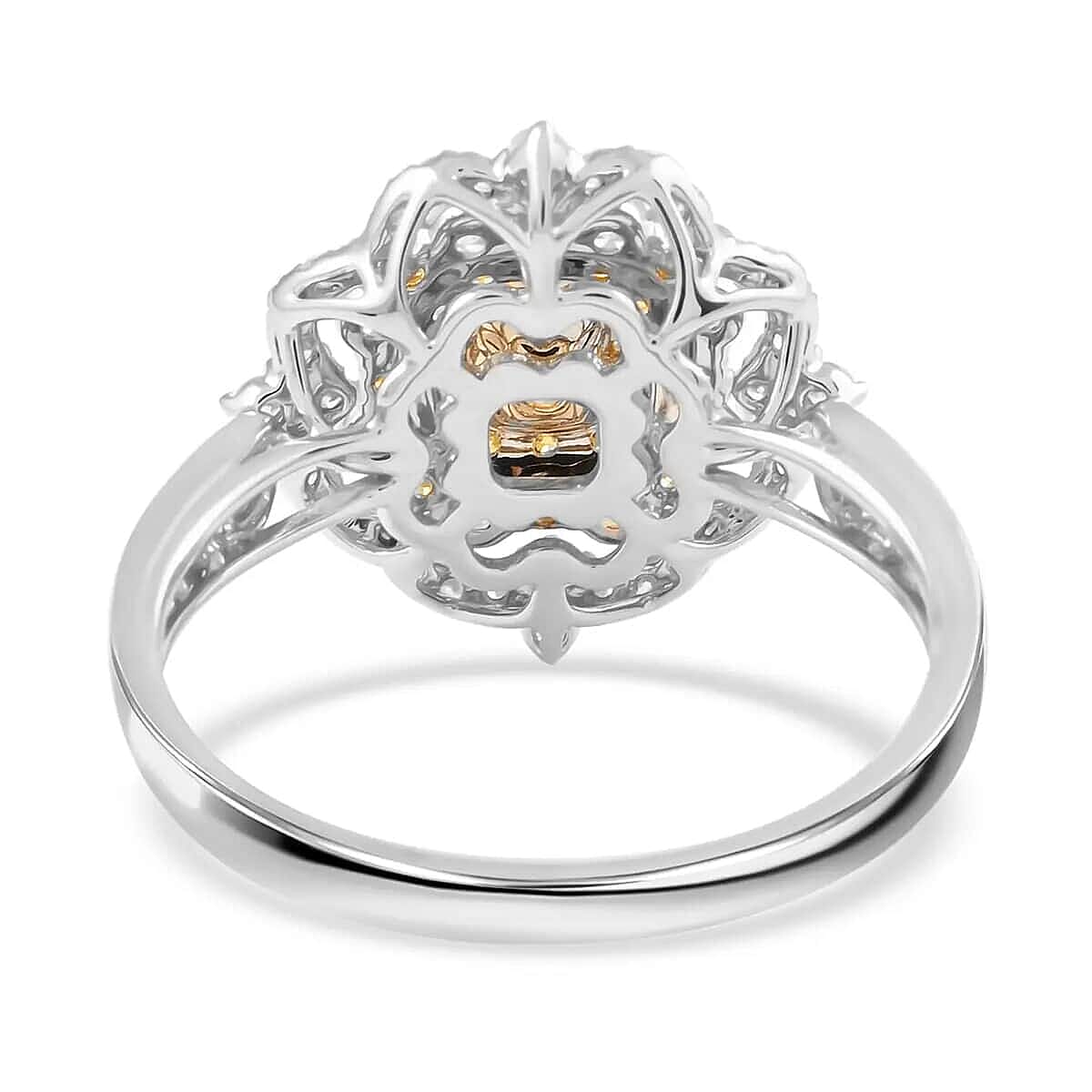 Natural Yellow And White Diamond Flower Ring, Yellow Diamond Ring, Floral Cluster Ring, 14K White and Yellow Gold Ring, Wedding Ring For Her 1.00 ctw (Size 7) image number 5