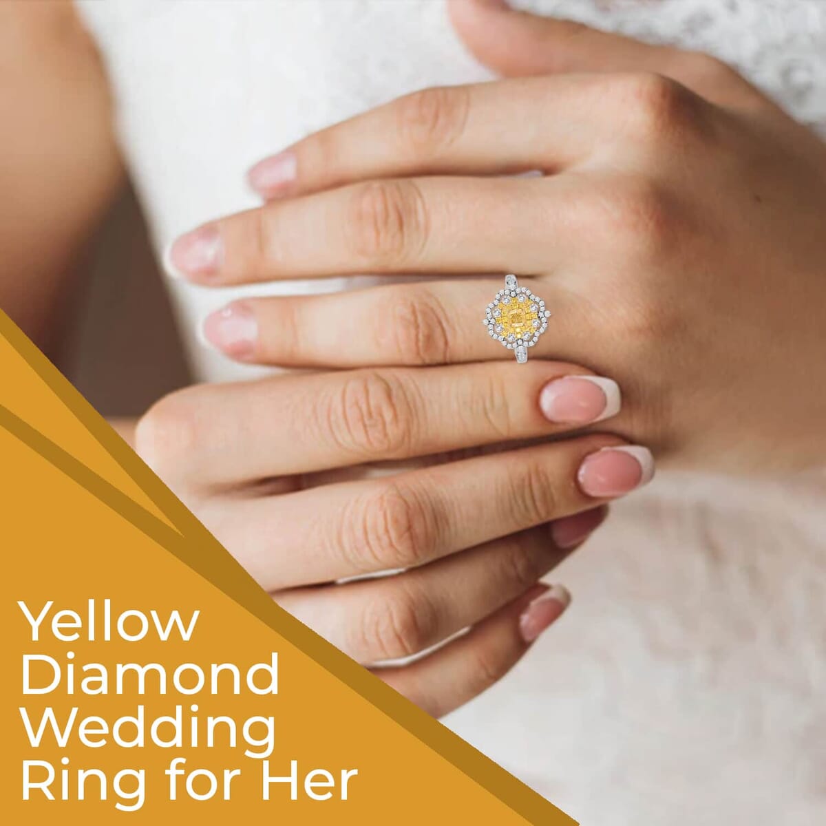Natural Yellow And White Diamond Flower Ring, Yellow Diamond Ring, Floral Cluster Ring, 14K White and Yellow Gold Ring, Wedding Ring For Her 1.00 ctw (Size 9) image number 3