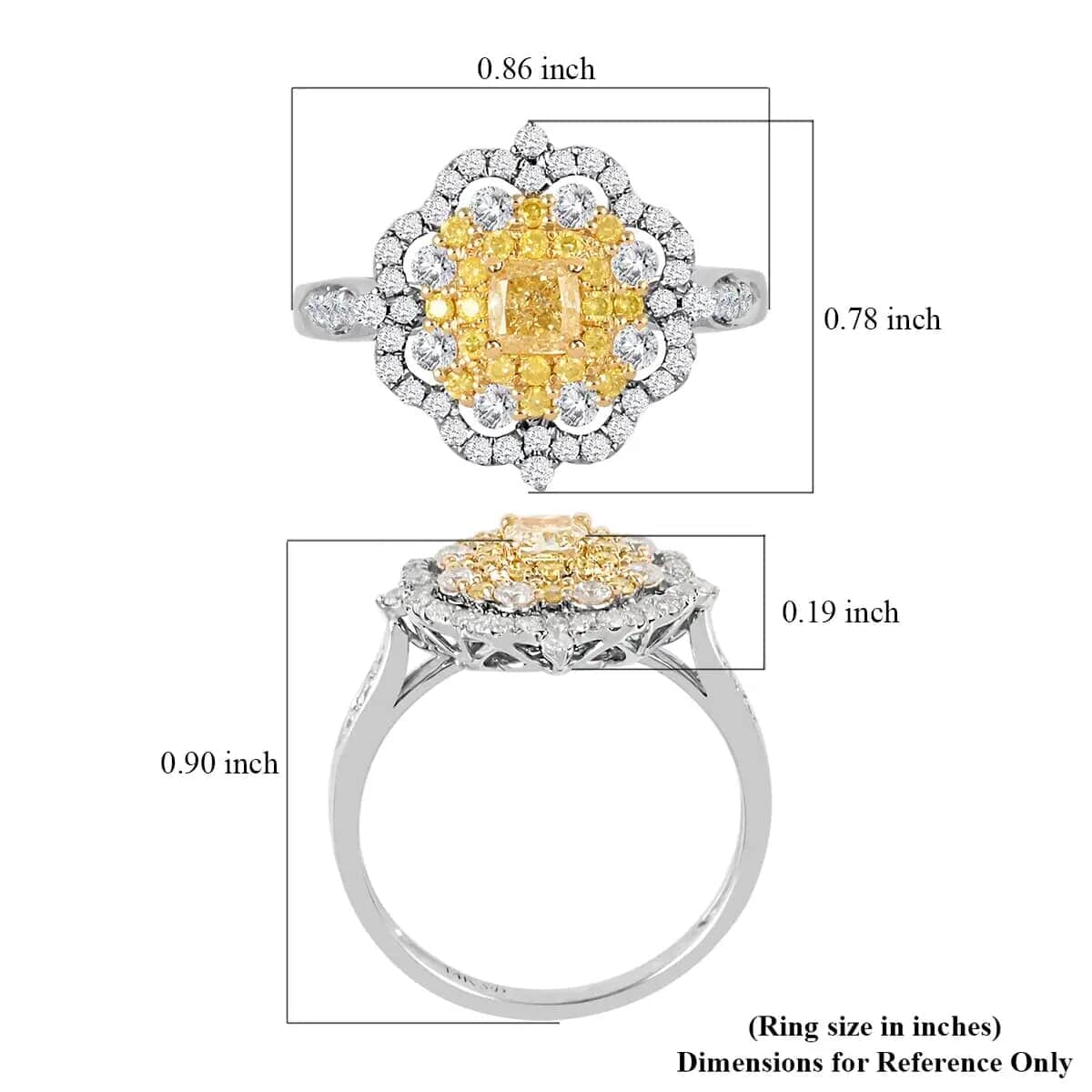 Natural Yellow And White Diamond Flower Ring, Yellow Diamond Ring, Floral Cluster Ring, 14K White and Yellow Gold Ring, Wedding Ring For Her 1.00 ctw (Size 9) image number 6