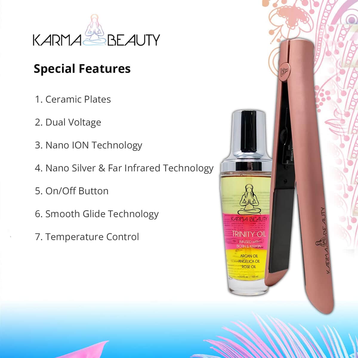 Karma Beauty Supreme Ceramic 2.0 Flat Iron (Rose Gold) and Trinity Oil image number 1