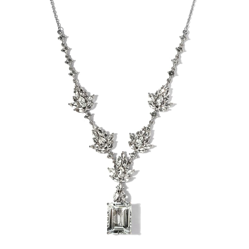 White Topaz Necklace 18-20 Inches in Platinum Over Sterling Silver 27.35 ctw