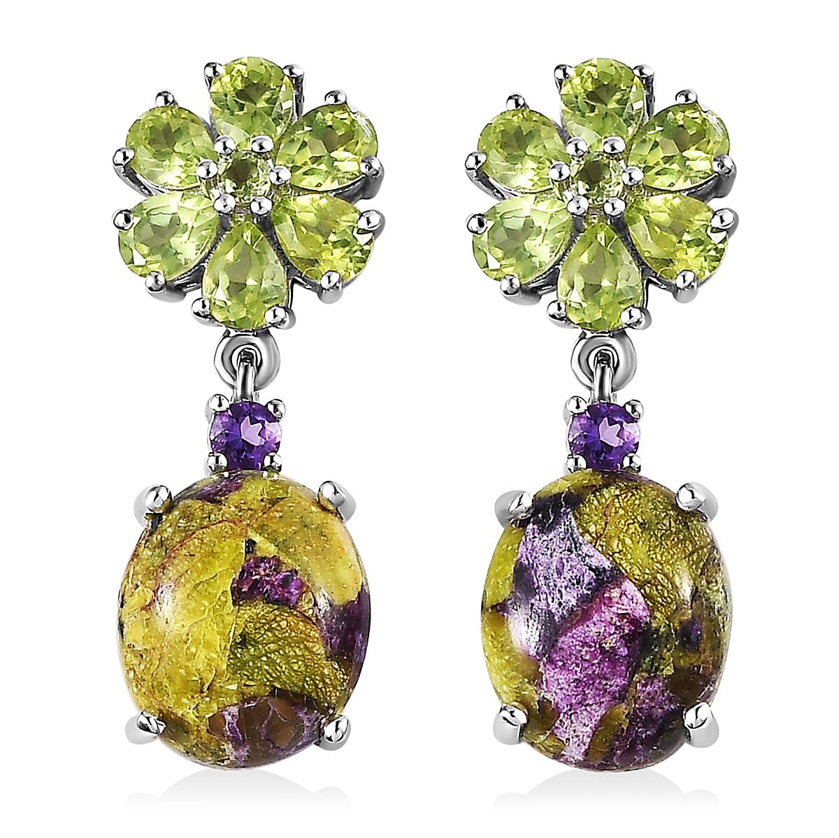 Tasmanian Stichtite and Multi Gemstone Dangle Earrings in Platinum Over Sterling Silver 8.65 ctw image number 0