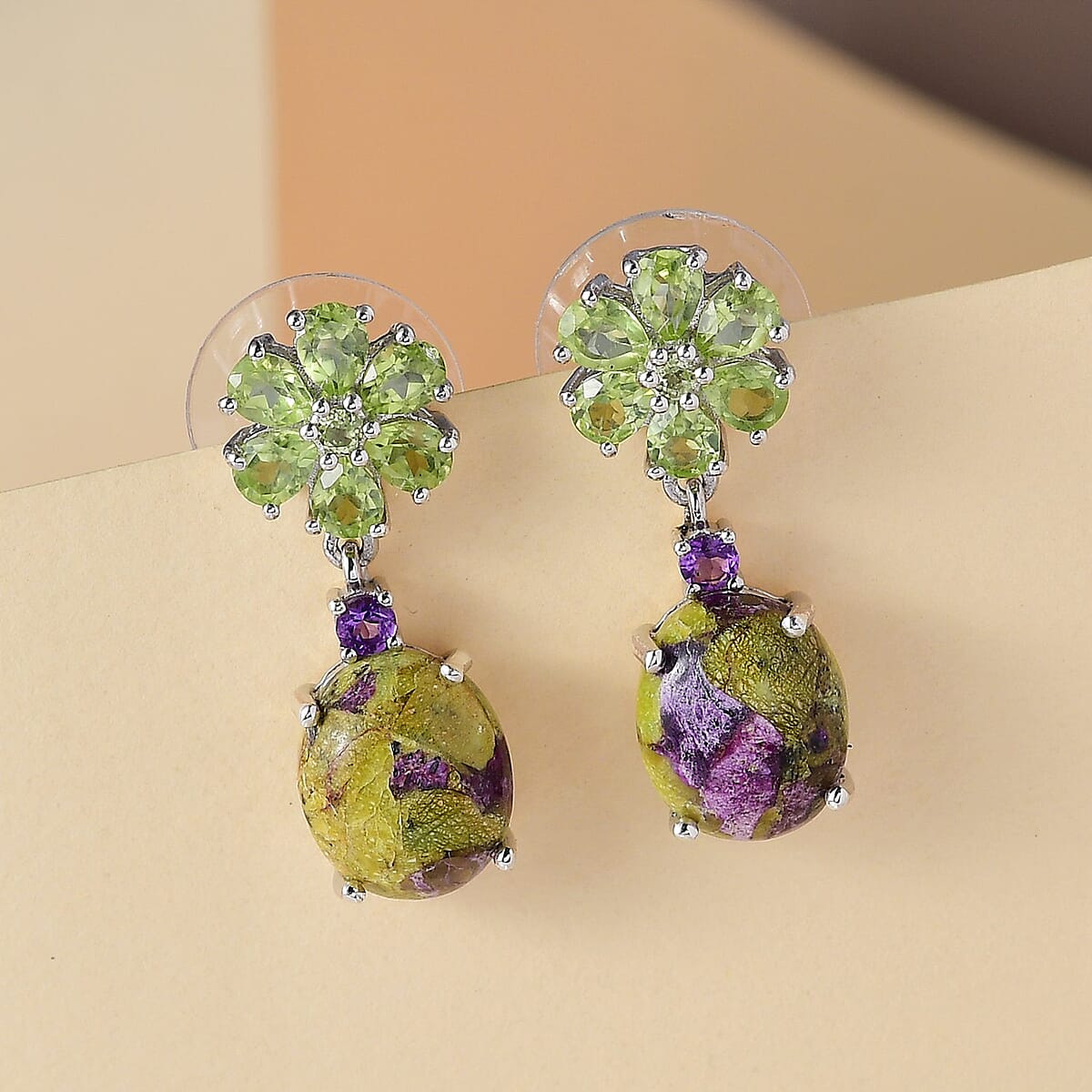 Tasmanian Stichtite and Multi Gemstone Dangle Earrings in Platinum Over Sterling Silver 8.65 ctw image number 1