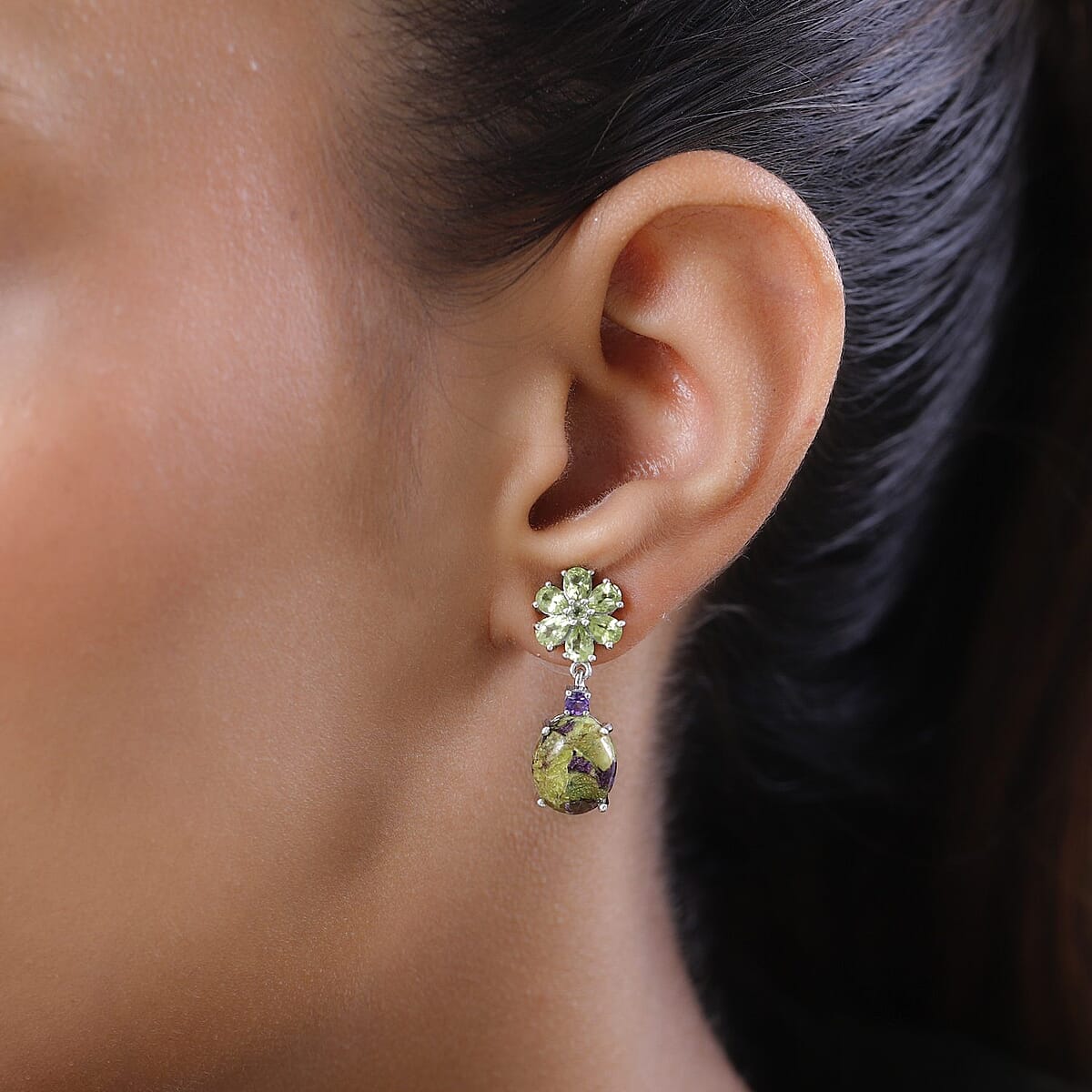 Tasmanian Stichtite and Multi Gemstone Dangle Earrings in Platinum Over Sterling Silver 8.65 ctw image number 2
