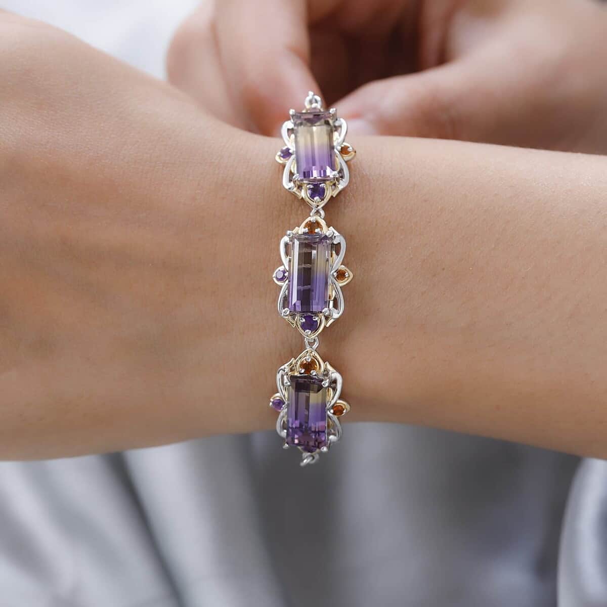 AAA Anahi Ametrine and Multi Gemstone Bolo Bracelet in Vermeil Yellow Gold and Platinum Over Sterling Silver 11.85 ctw image number 2