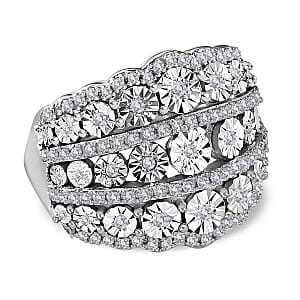 White Diamond 0.51 ctw Ring in Platinum Over Sterling Silver (Size 5.5) (6.8 g)
