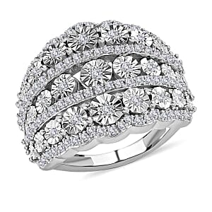 White Diamond 0.51 ctw Ring in Platinum Over Sterling Silver (Size 5.5) (6.8 g)