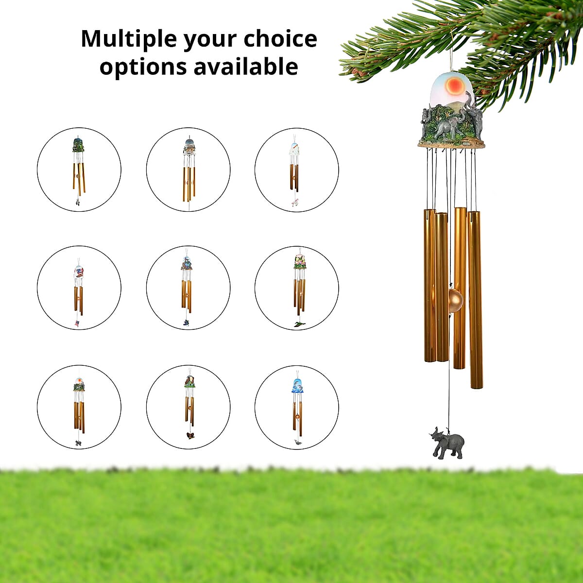 Closeout Hand Painted Resin Wind Chime Bell Top Elephant image number 1