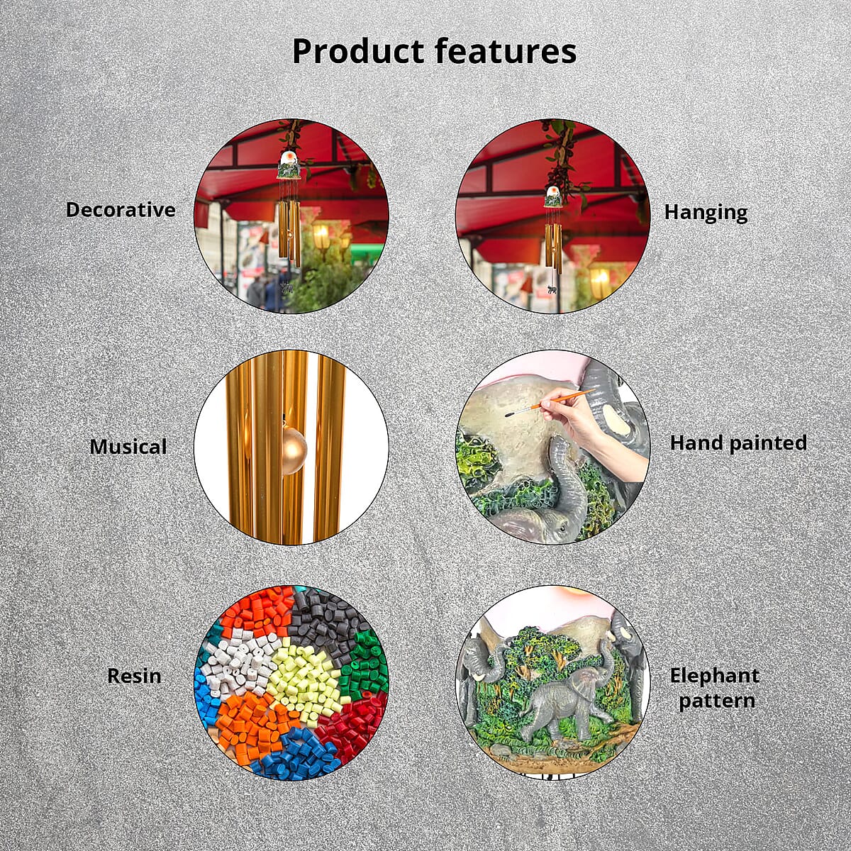 Closeout Hand Painted Resin Wind Chime Bell Top Elephant image number 2