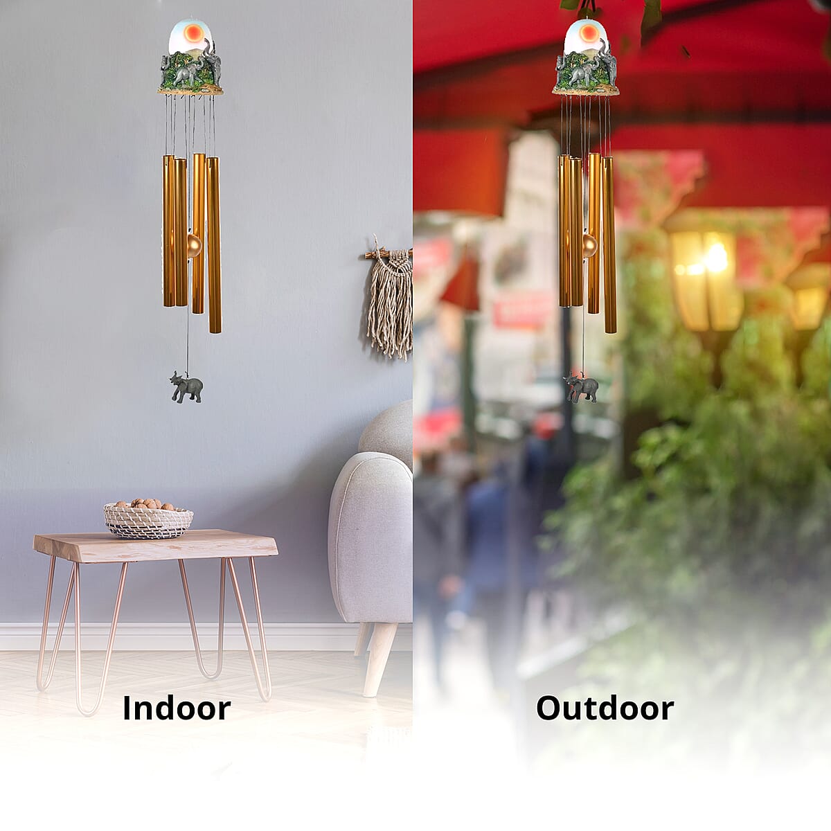 Closeout Hand Painted Resin Wind Chime Bell Top Elephant image number 3