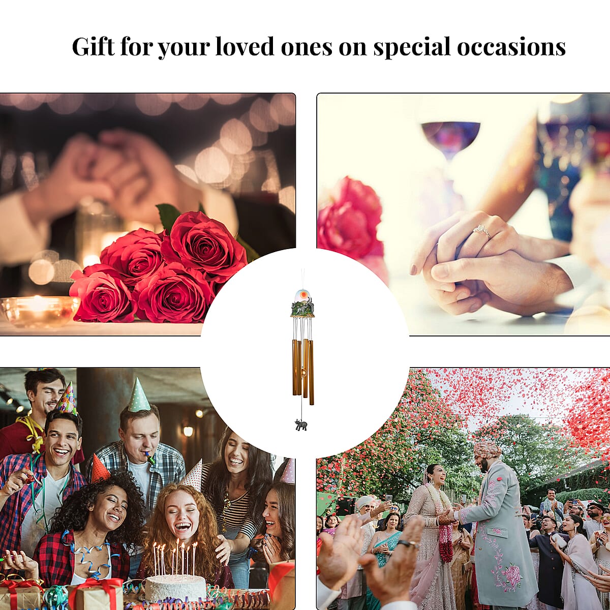 Closeout Hand Painted Resin Wind Chime Bell Top Elephant image number 4