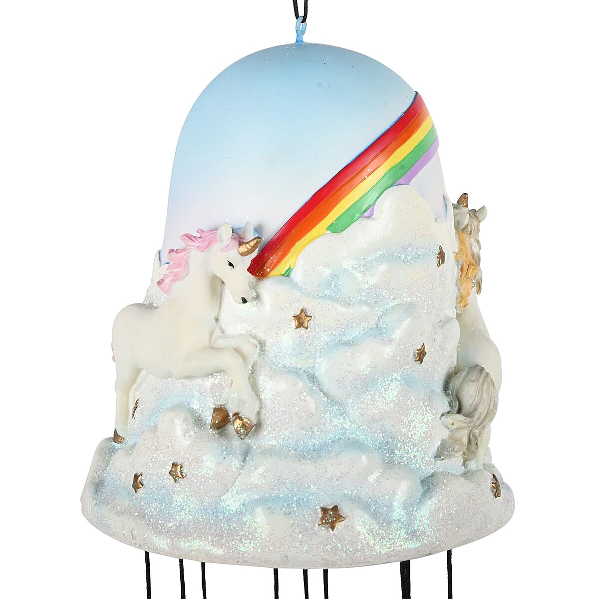Closeout Hand Painted Resin Wind Chime Bell Top Unicorn image number 1
