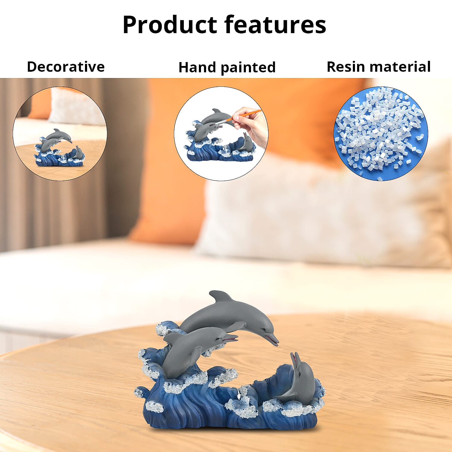 Closeout Hand Painted Resin Figurine Dolphin, Miniature Hand Painted Animal Figurine Decor For Tabletop Desk Decoration