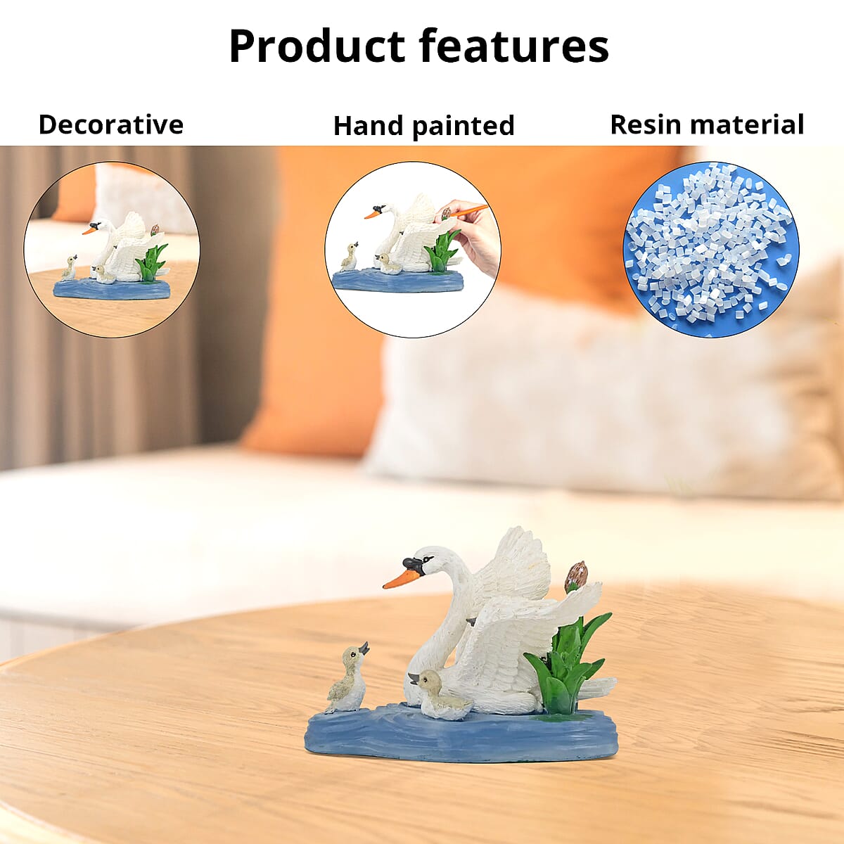 Hand Painted Resin Figurine Swan, Miniature Hand Painted Bird Figurine Decor For Tabletop Desk Decoration image number 2