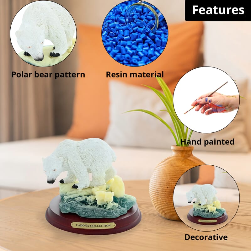 Closeout Hand Painted Resin Figurine with Stand - Polar Bear, Miniature Hand Painted Animal Figurine Decor For Tabletop Desk Decoration