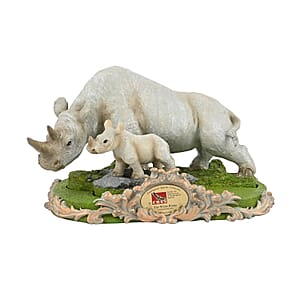 Closeout Hand Painted Resin Figurine with Stand - White Rhino, Miniature Hand Painted Animal Figurine Decor For Tabletop Desk Decoration