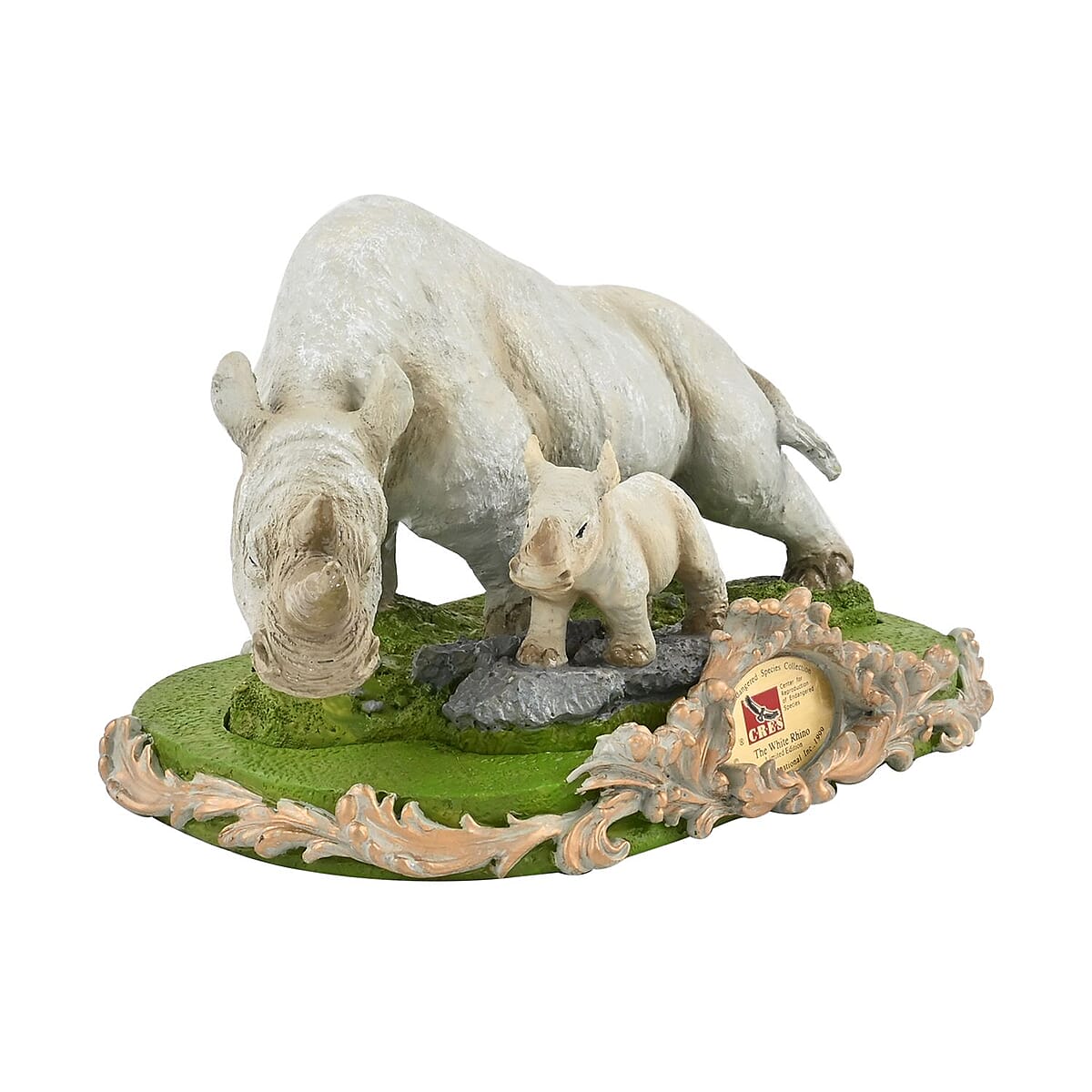 Closeout Hand Painted Resin Figurine with Stand - White Rhino, Miniature Hand Painted Animal Figurine Decor For Tabletop Desk Decoration image number 2